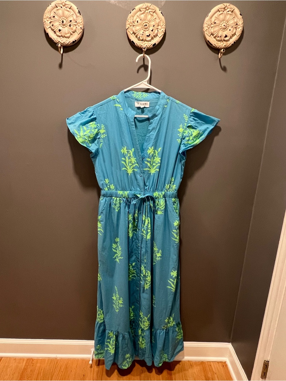 Women’s Blue Floral Maxi Dress with Tie Waist